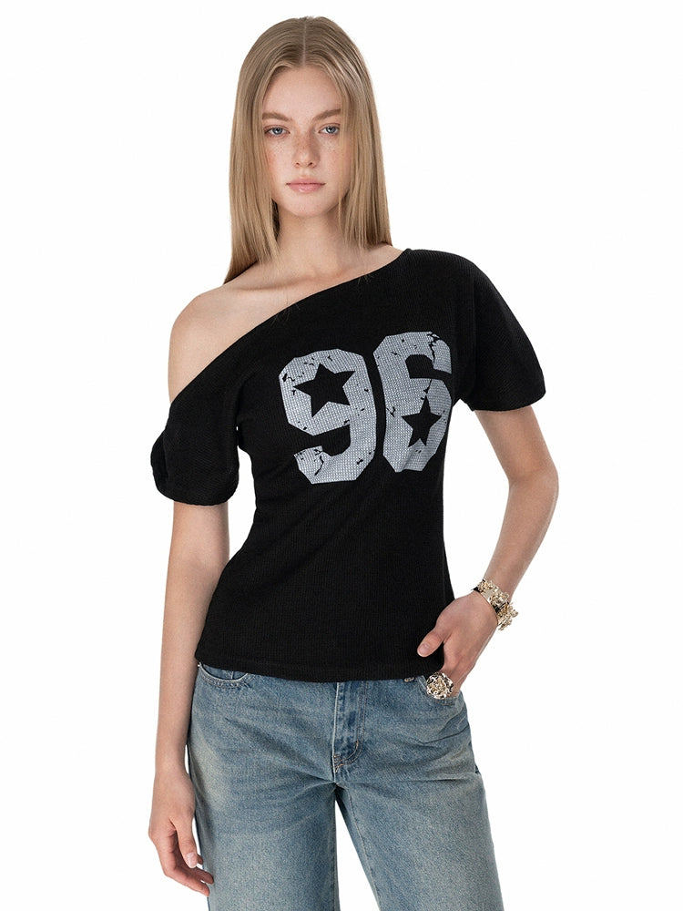 Haut en jersey à gaufres style épaule oblique 