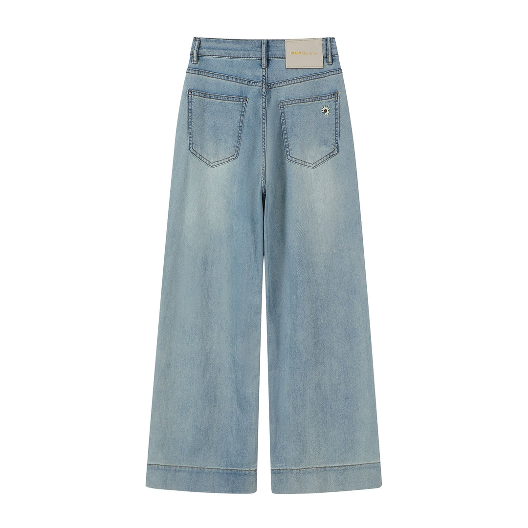 Retro Wide-Leg Embroidered Denim Pants