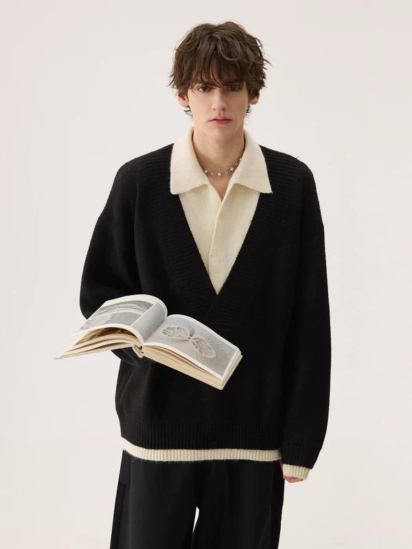 Winter Fleece V-Neck Knit Sweater