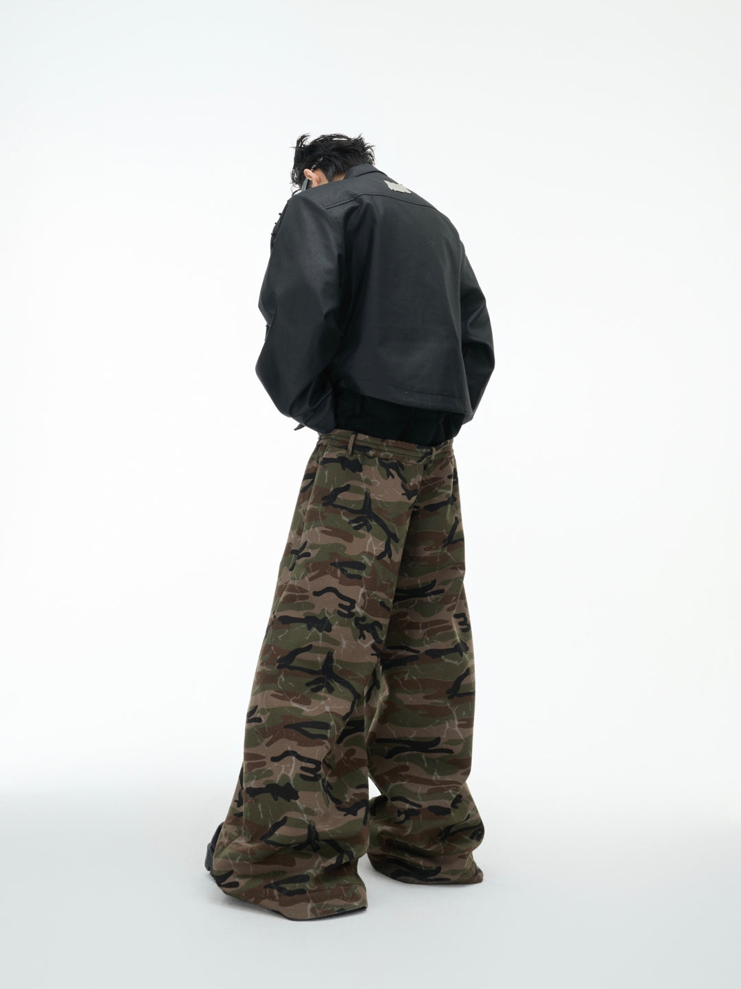 Wide-Leg Camouflage Deconstructed Casual Pants