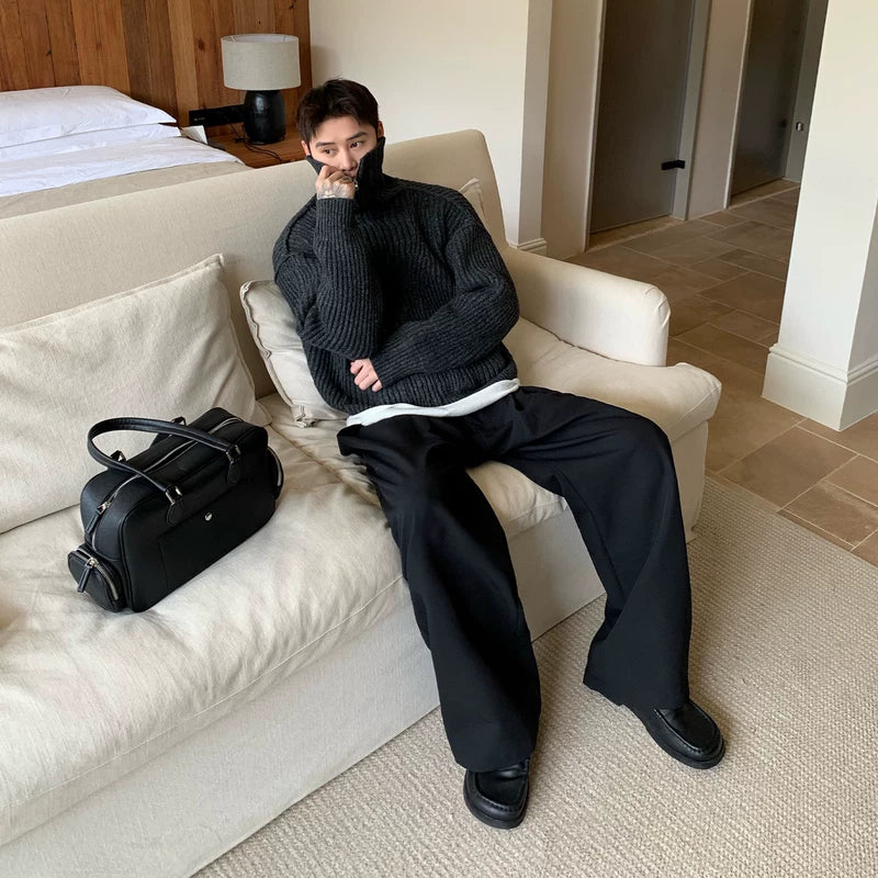 Retro Geribbelde Brei Hoge Hals Trui Cardigan 