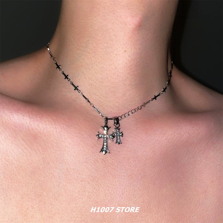 Diamant Kreuz Anhänger Schlüsselbein Halskette 