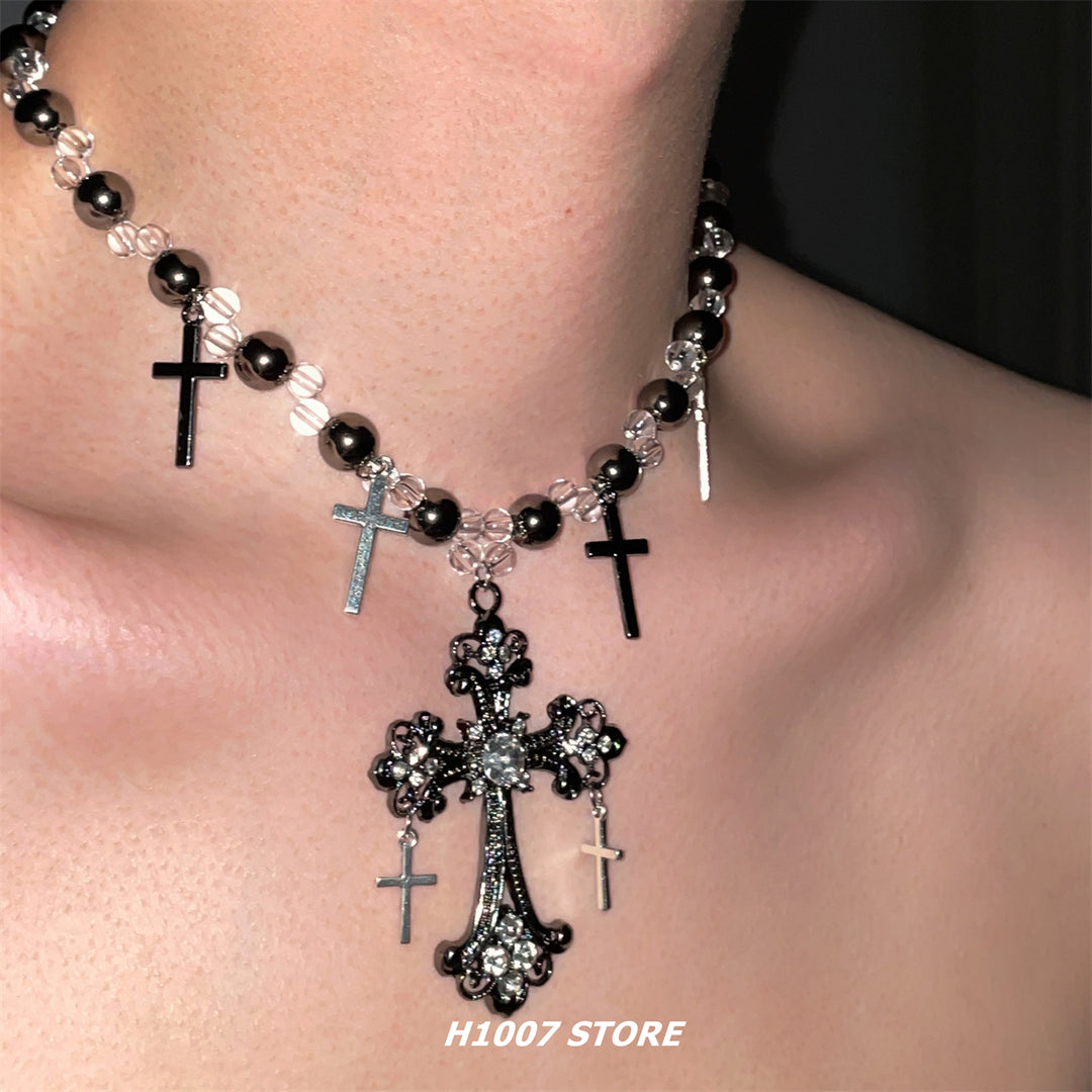 Cross Pendant Punk Bead Necklace