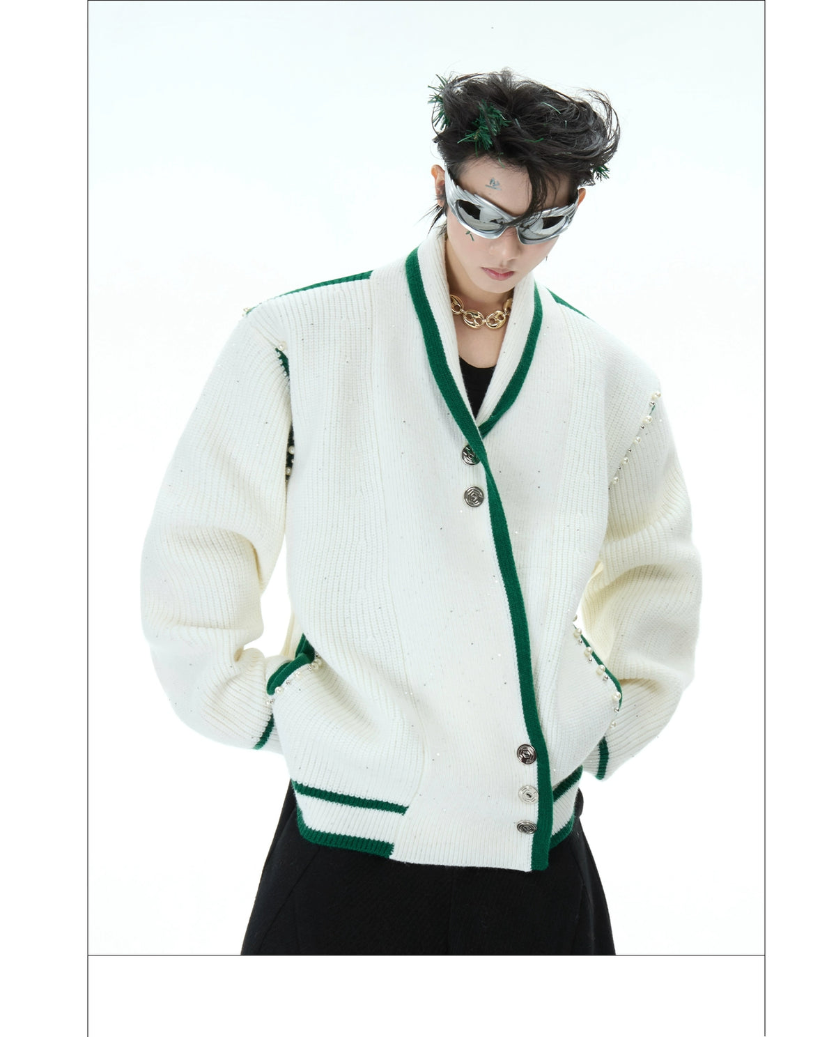 Slanted Button Knit Sweater