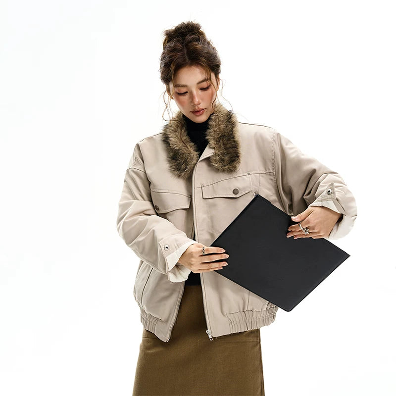 Kattunforet Harrington-jakke med pelskrage 