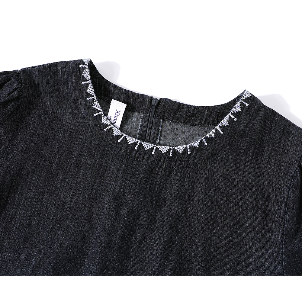 Vestido de Verão Solto com Decote Redondo em Jeans 