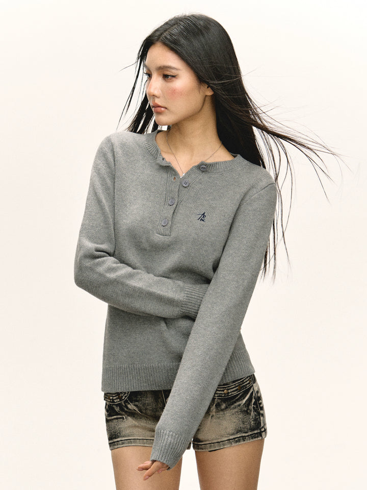 Retro Knit Henley Pullover Sweater
