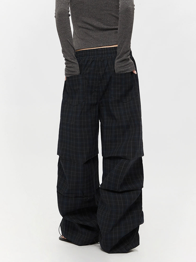 Plaid Wide-Leg Paratrooper Casual Pants