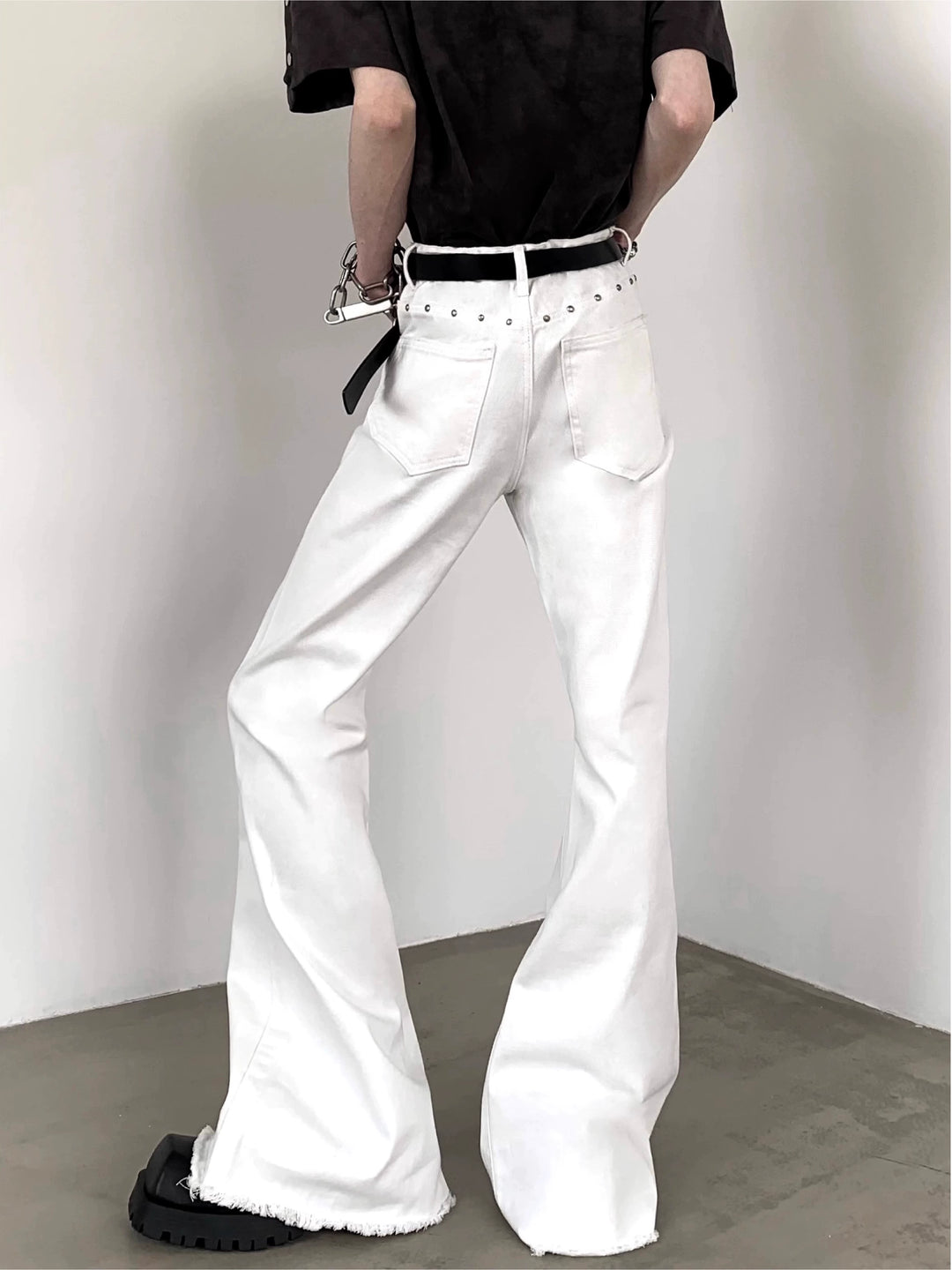 Rivet-Studded Flared Slim Fit Jeans