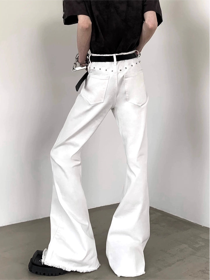Rivet-Studded Flared Slim Fit Jeans
