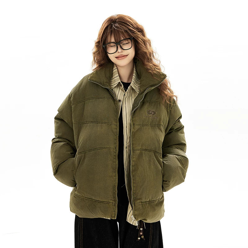 고통받는 면 패딩 스탠드 칼라 코트 