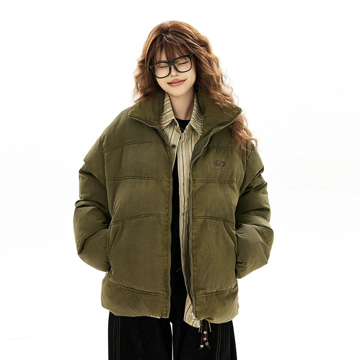 고통받는 면 패딩 스탠드 칼라 코트 