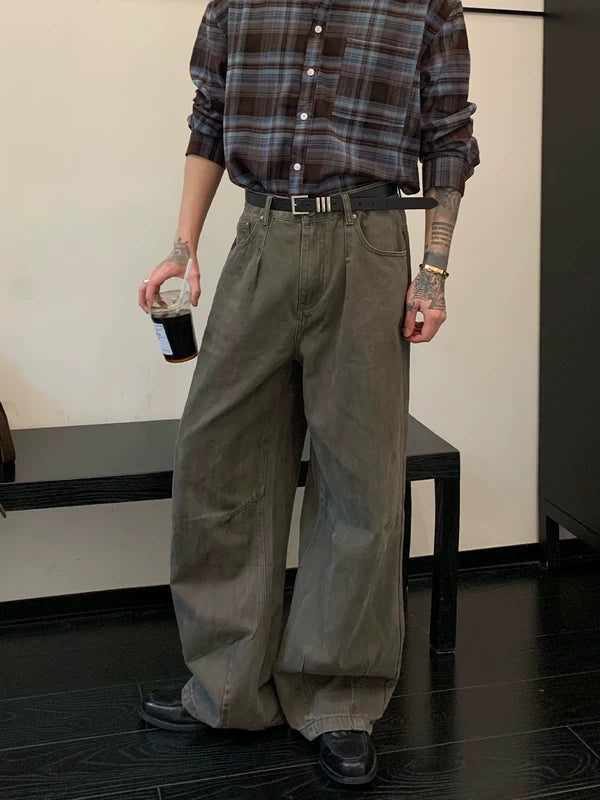 Pantalones de mezclilla anchos de lavado retro 