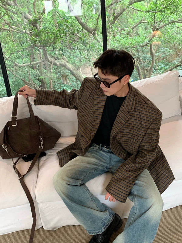 Oversized Plaid Blazer Jacket