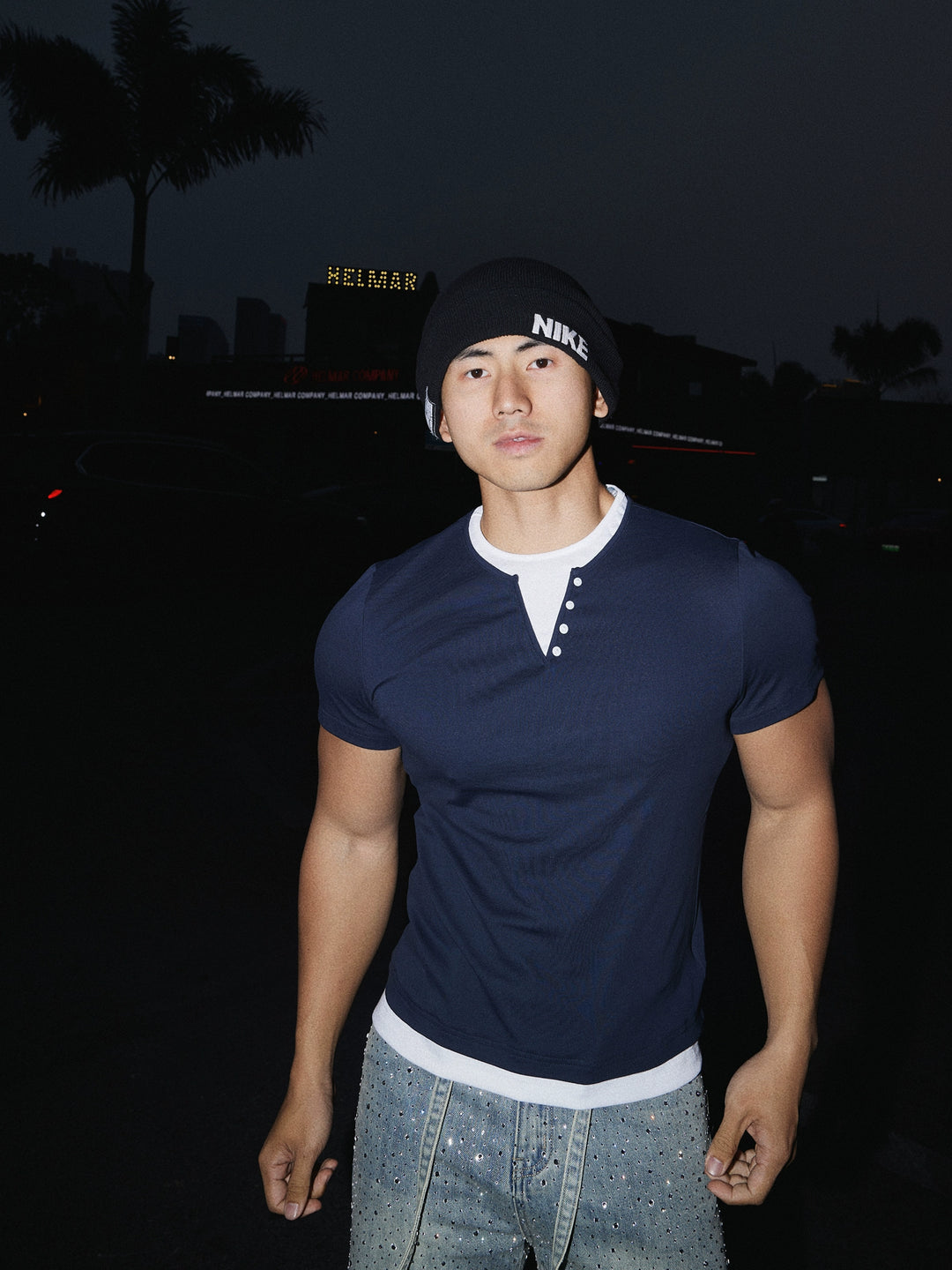 Slim Fit Korte Mouw Henley Pullover 