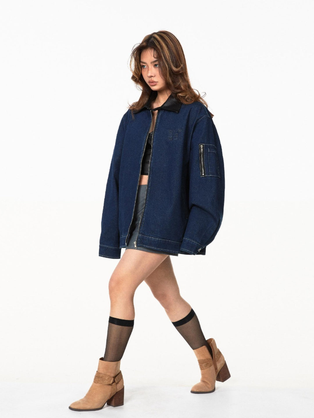 Retro Foam Print Contrast Collar Jacket