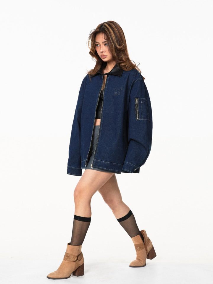 Retro Foam Print Contrast Collar Jacket