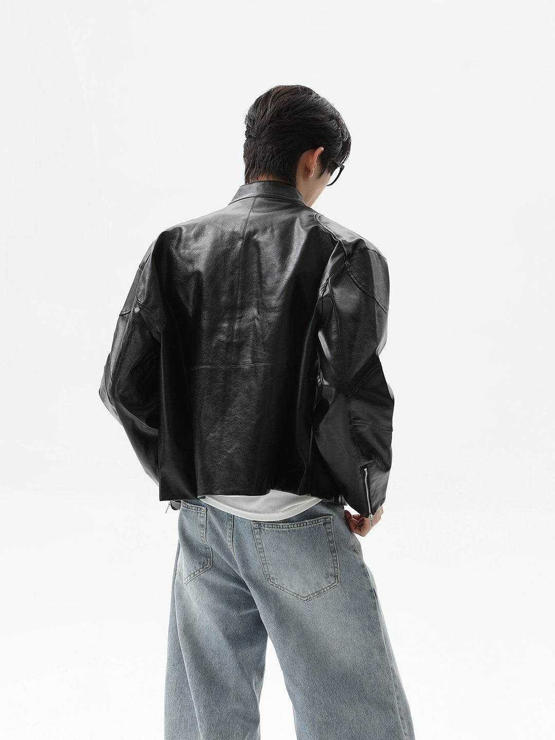 PU-Leder Reißverschluss Motorradjacke Lockere Passform 