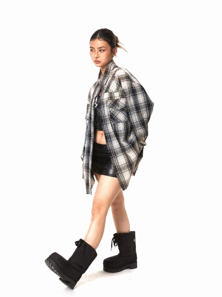 Plaid Retro Washed Loose Shirt Jacket