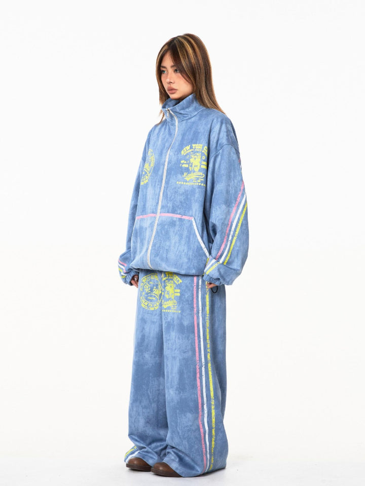 Retro Suede Hip-Hop Jacket Set