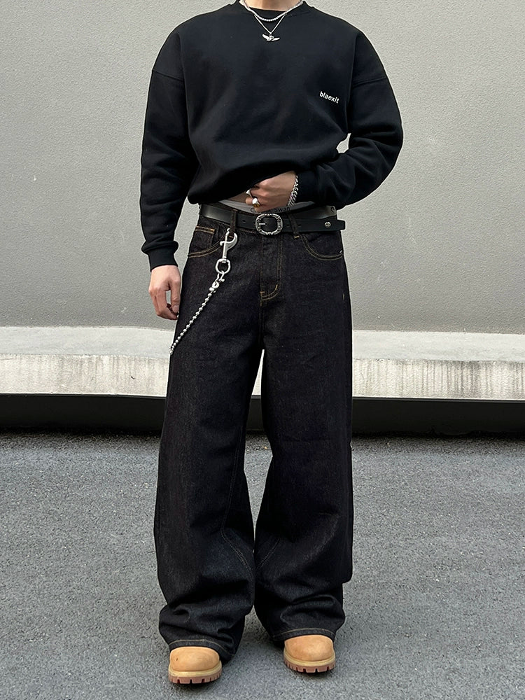 Selvedge tung rak denimbyxor 