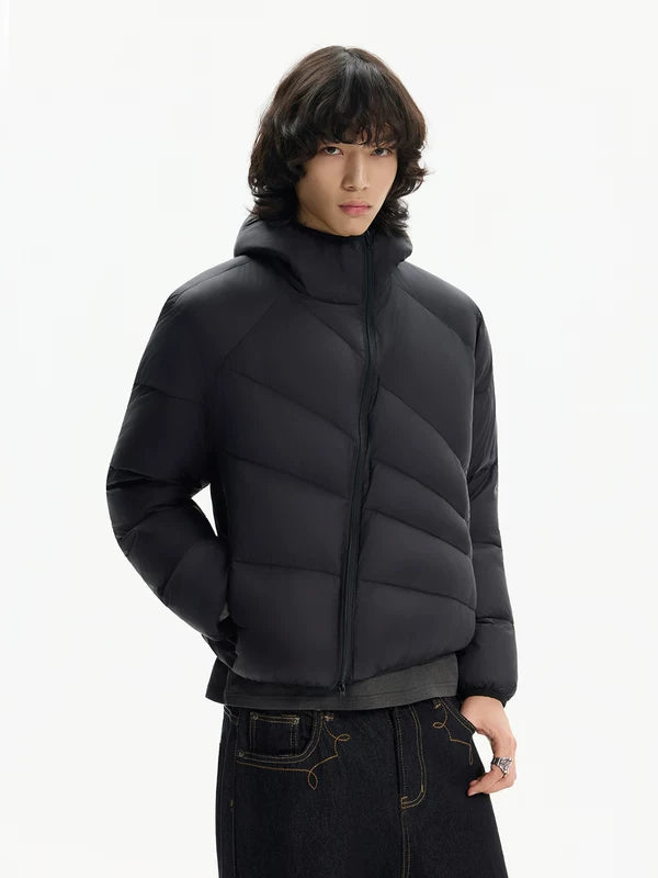 Lightweight Diagonal-Zip Puffer Down Jacket