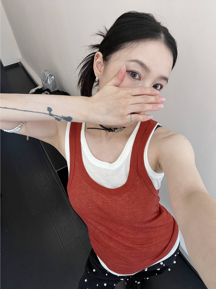 Layered Sleeveless Ribbed Tank Top Set