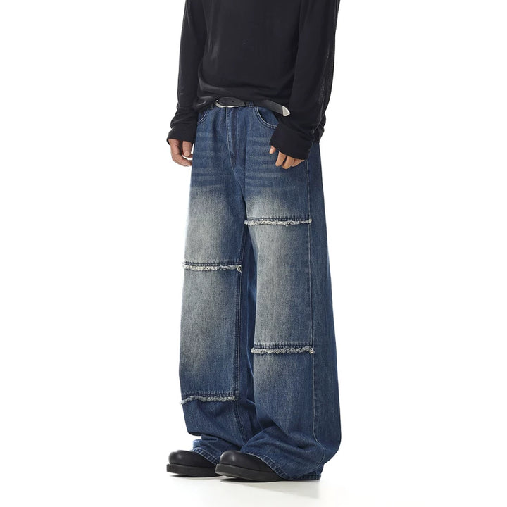 Gerafelde Rand Brede Pijpen Rechte Jeans 