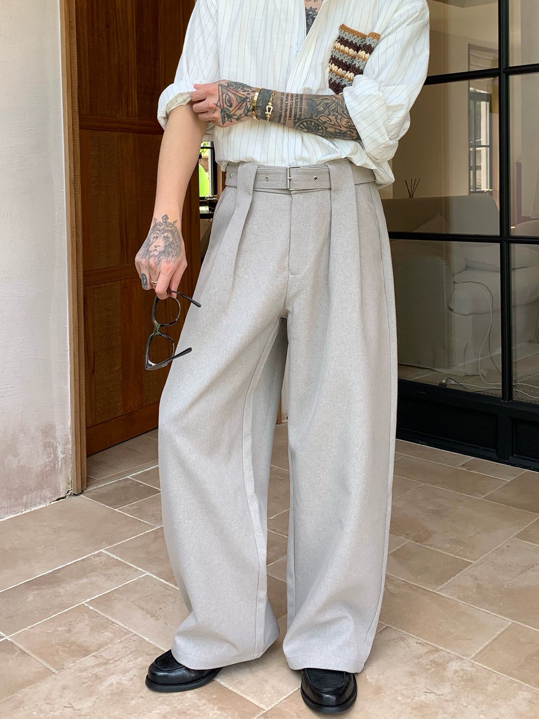 Wide Leg Detachable Belt Pants