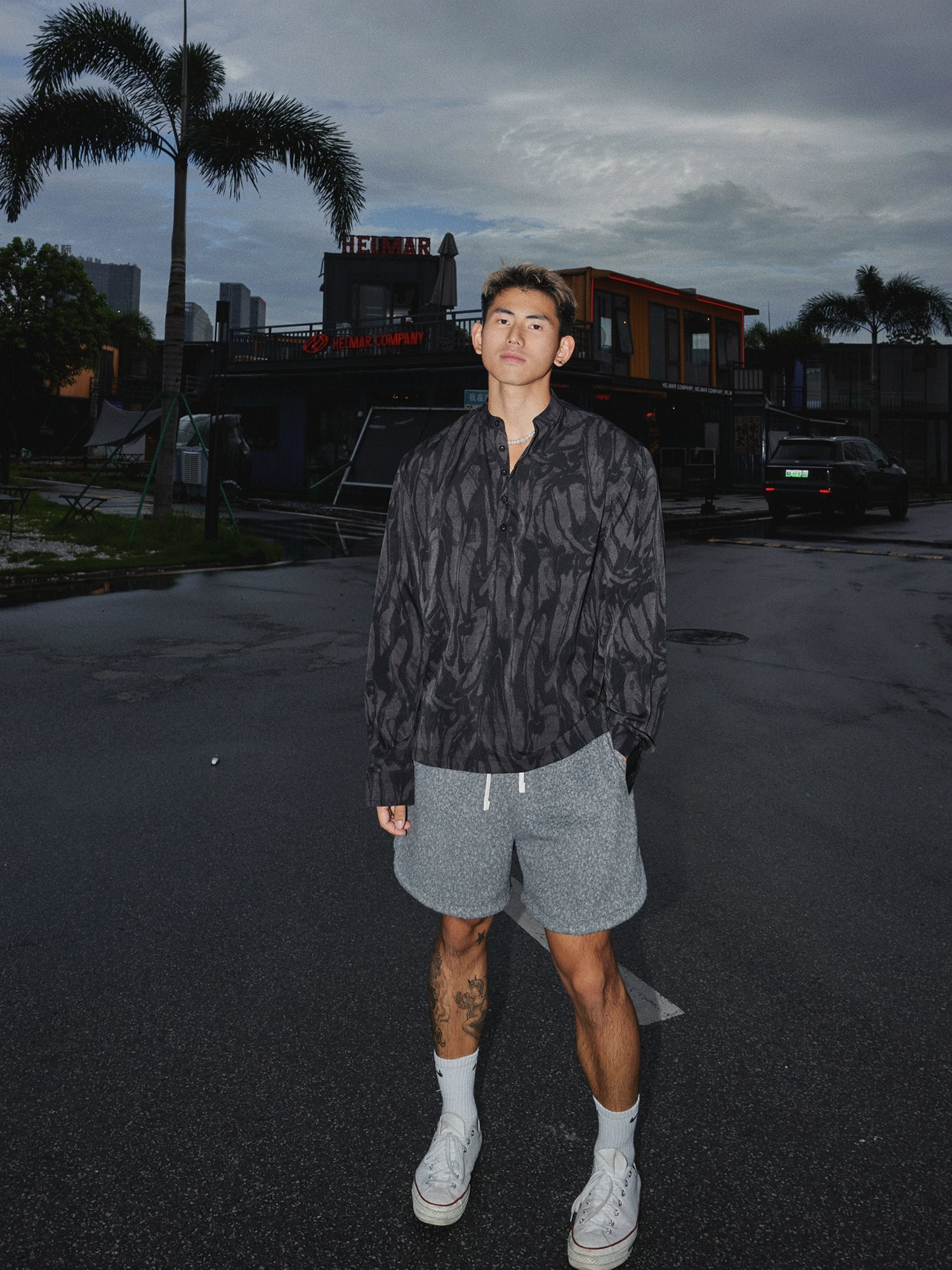 Bağlama Desenli Rahat Uzun Kollu Gömlek 