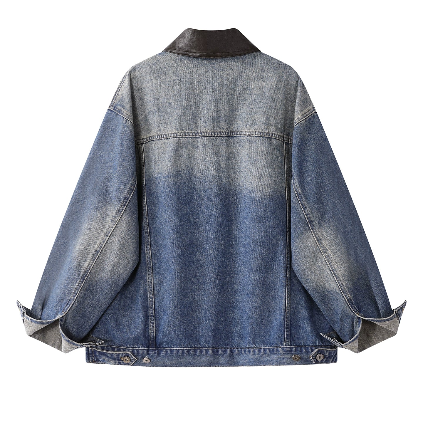 Stitching Leather Collar Denim Jacket