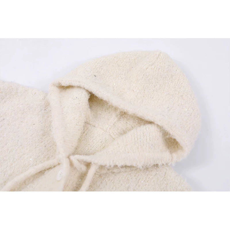 Hooded Button Front Knit Cardigan