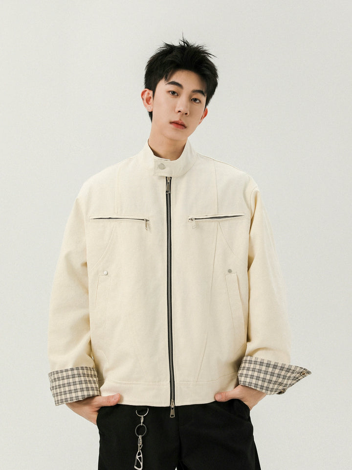 Houndstooth Collar Canvas Jacket