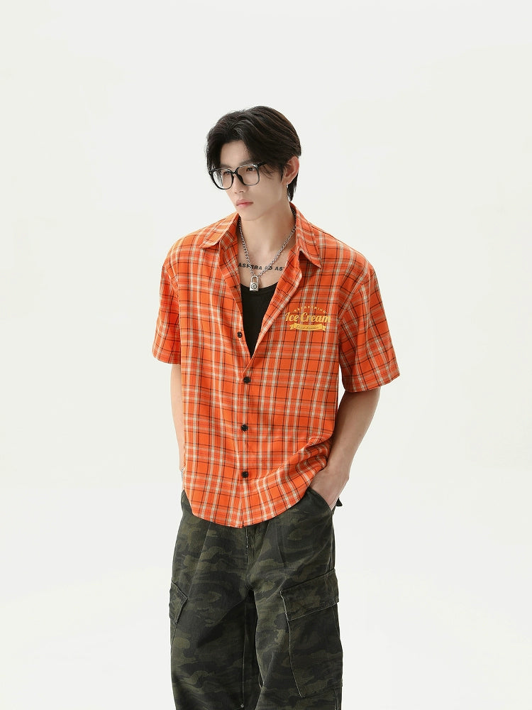 Orange Check Button-Down Shirt