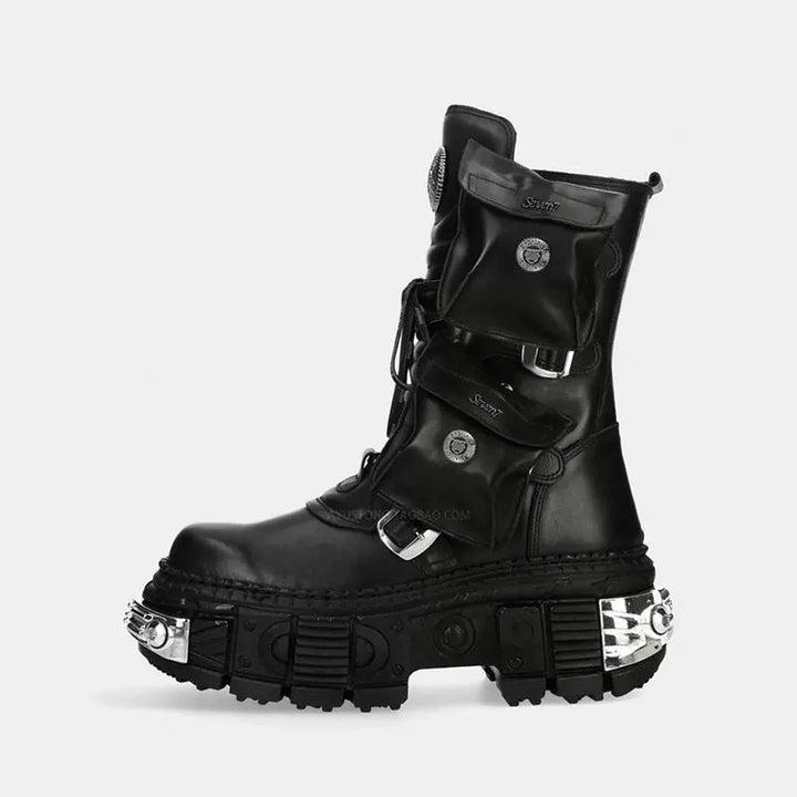 Cyberpunk Heavy Metal Platform Combat Boots
