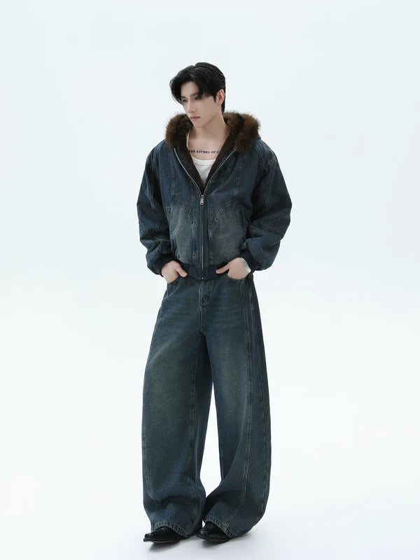 Куртка из денима с капюшоном и флисовой подкладкой и брюки 