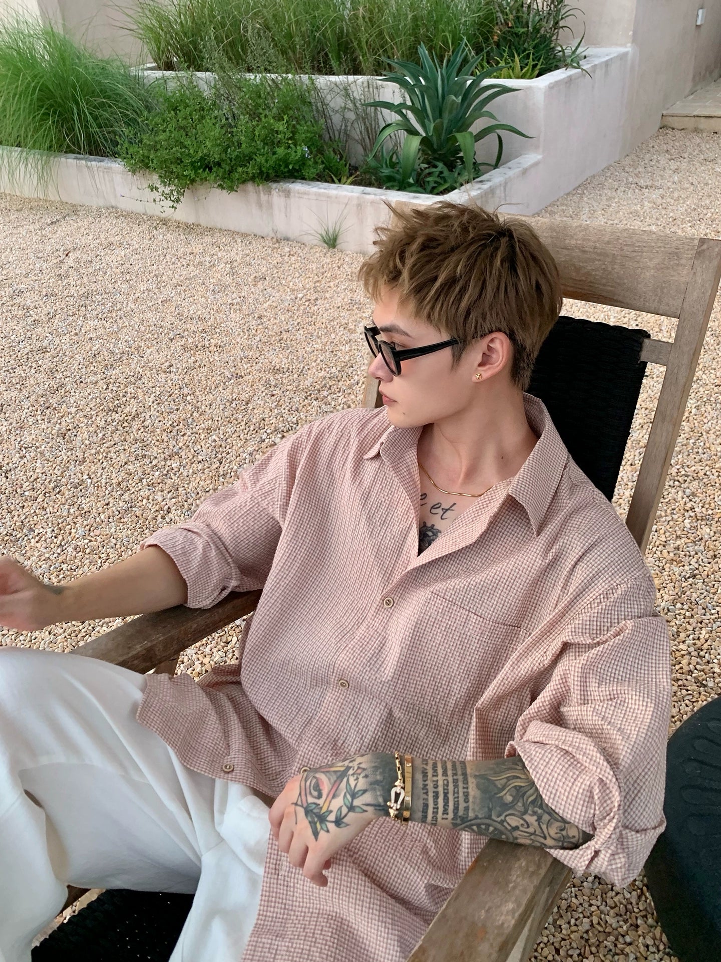 Ekose Plise Doku Uzun Kollu Gömlek 