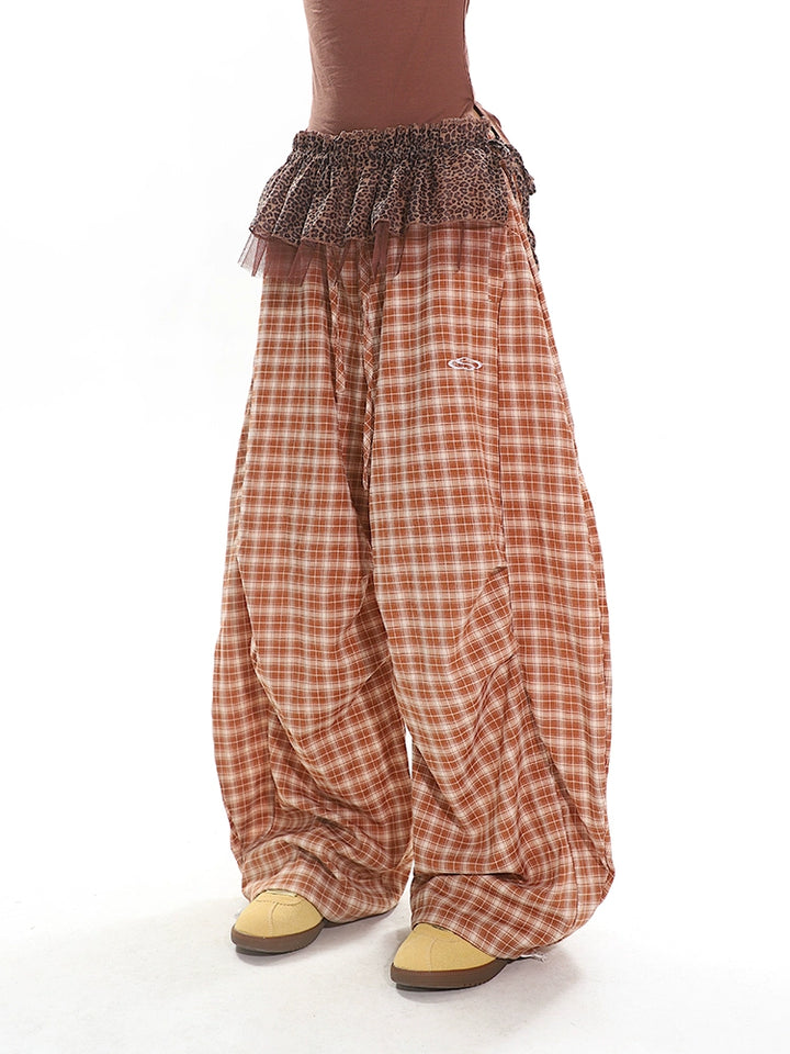 Mesh Leopard Layered Apron Skirt Pants