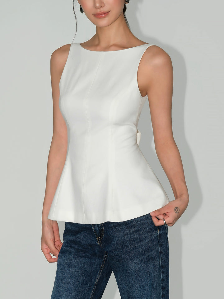 Bow Backless Sleeveless Peplum Tank