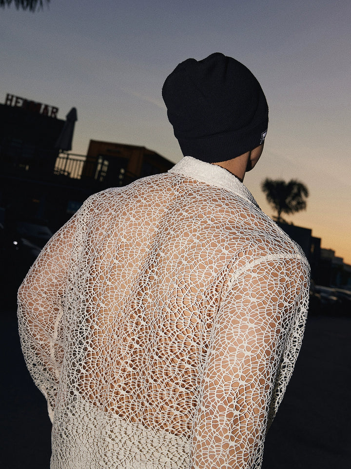 Retro Doorzichtig Hol Mesh Shirt 