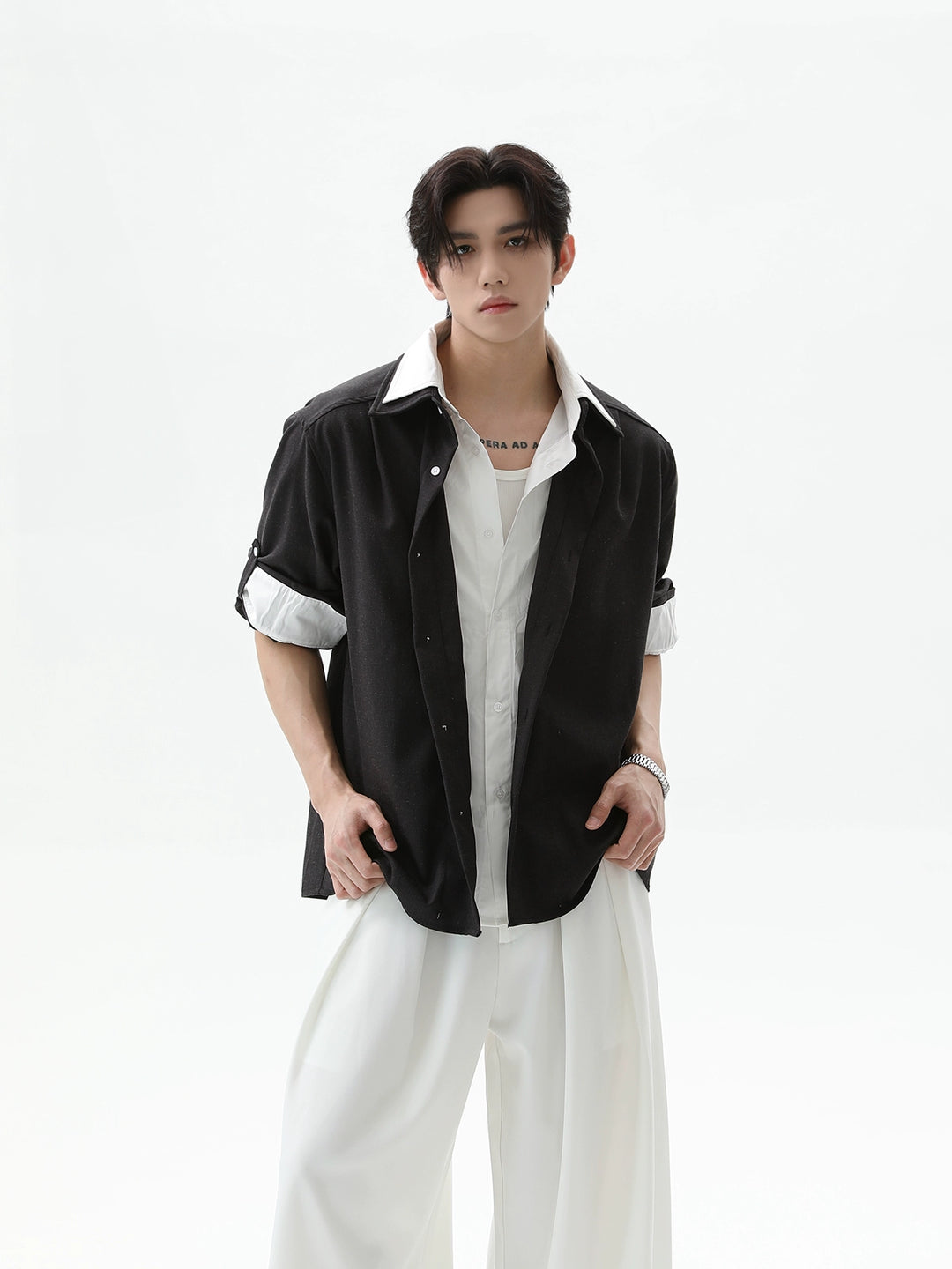 Camisa y pantalones de dos piezas de lino de algodón 