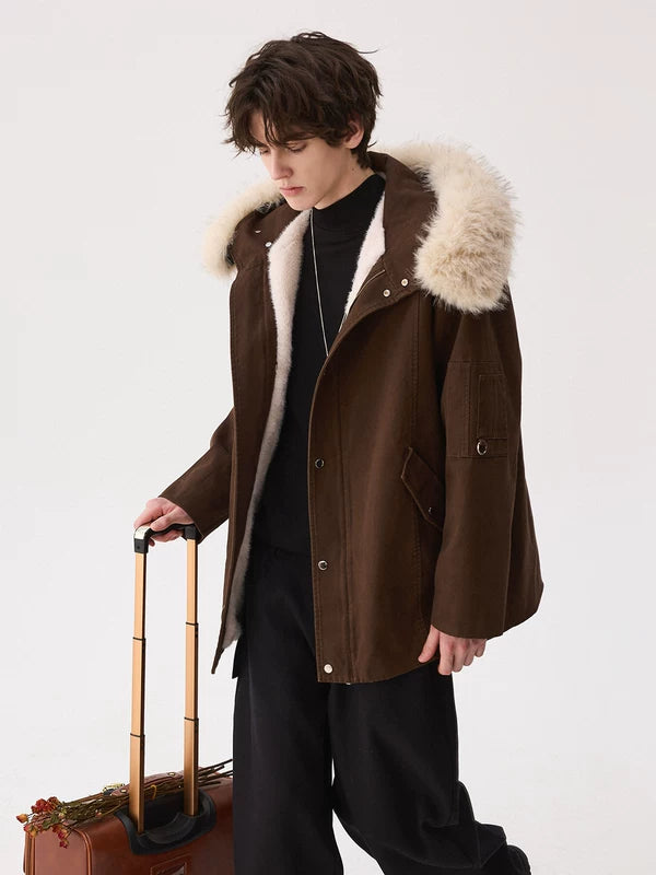 Veste à capuche d'hiver avec bord en fourrure 