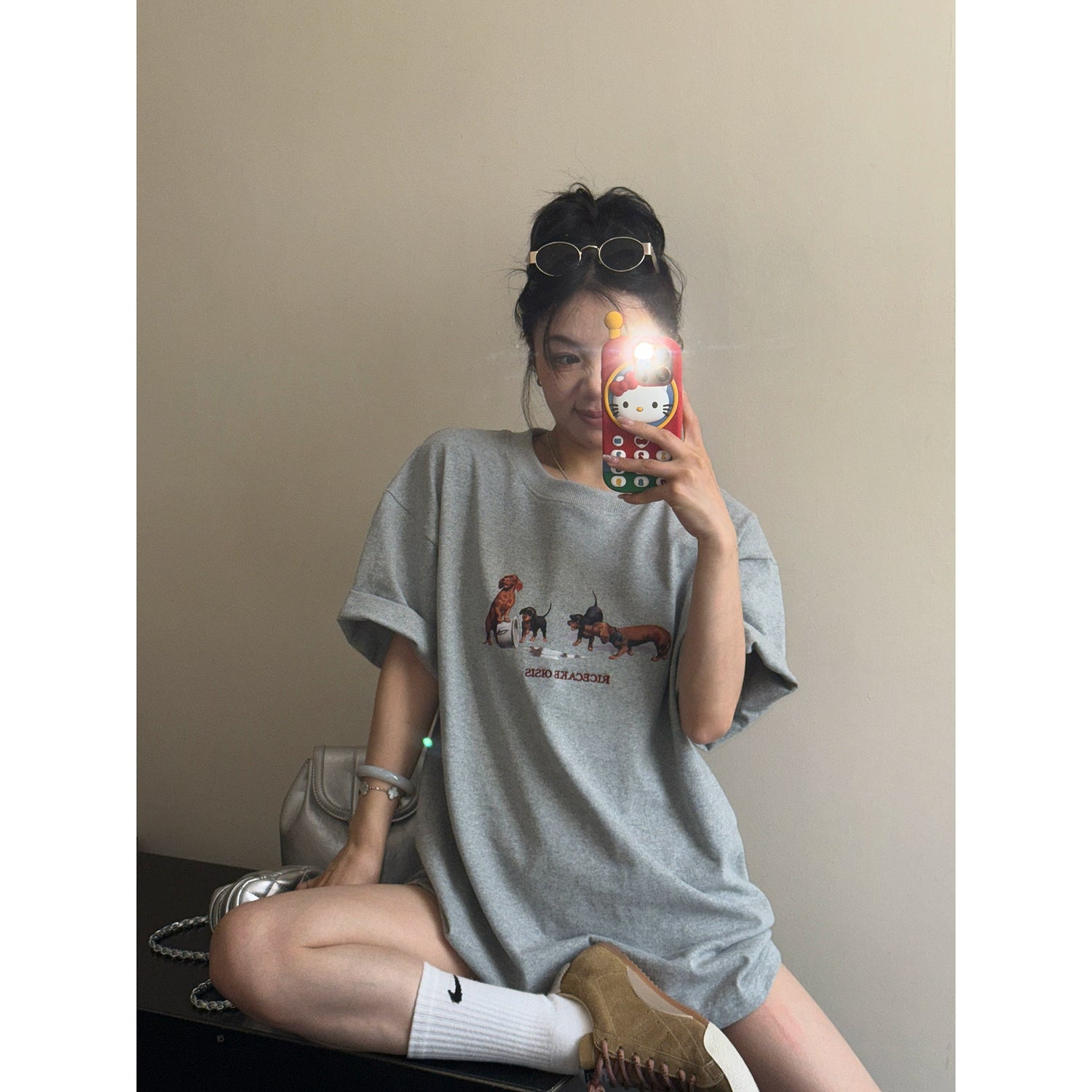 Cartoon Dog Embroidered Loose T-shirt