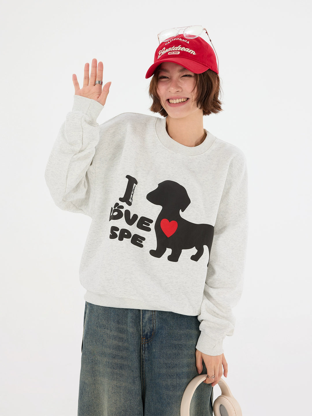 Dachshund grafisk avslappnad kort sweatshirt 
