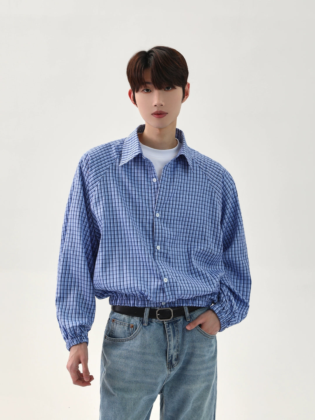 Camicia larga a maniche raglan a quadri 