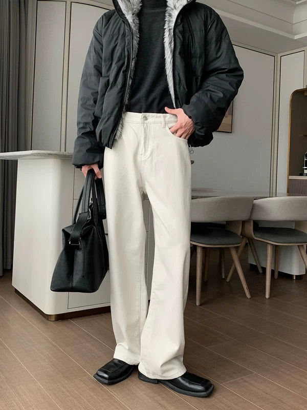 Pantalones de mezclilla rectos forrados de forro polar de invierno 