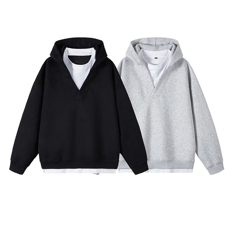 V-hals hætte sweatshirt to-delt sæt 