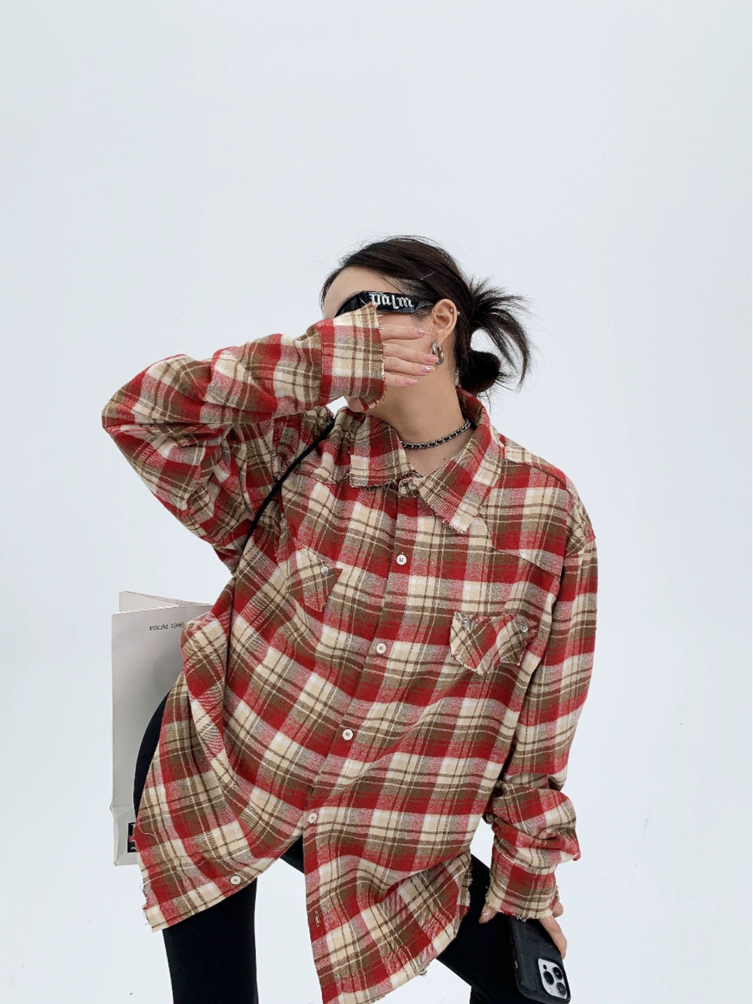 Loose Fit Long Sleeve Plaid Shirt