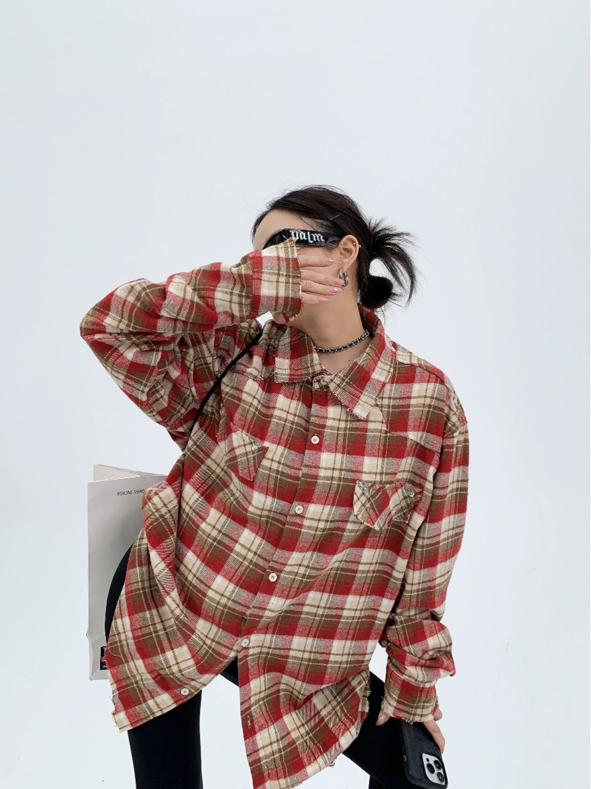 Loose Fit Long Sleeve Plaid Shirt