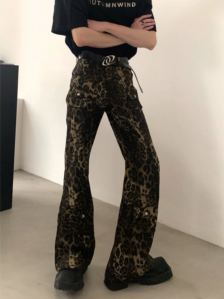 Leopard Print High Waist Flared Pants